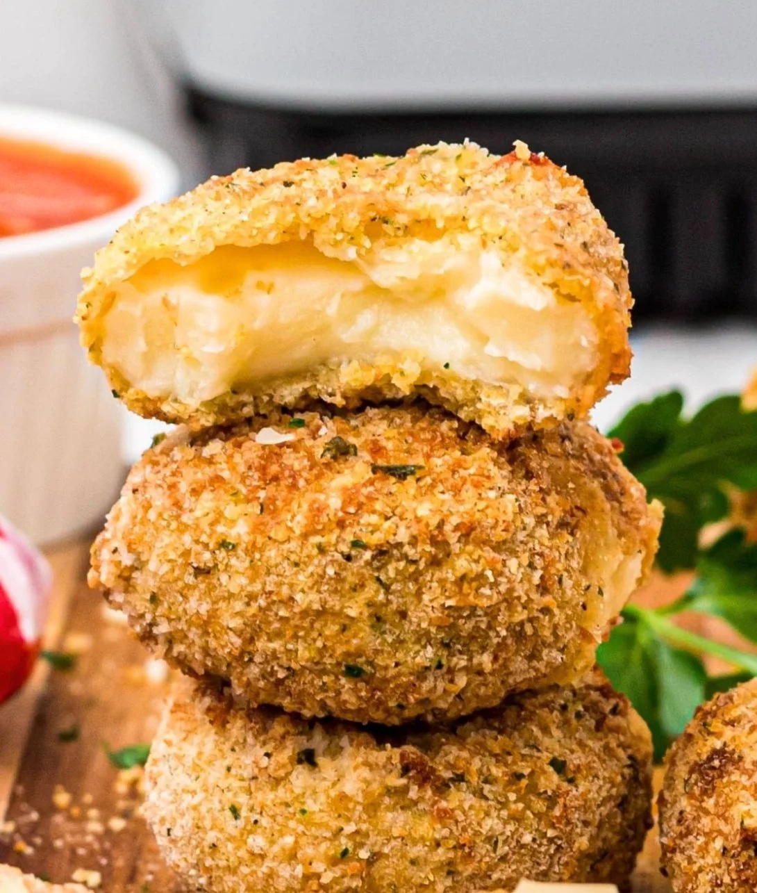 Crispy Air Fried Babybel Cheese served with dipping sauce