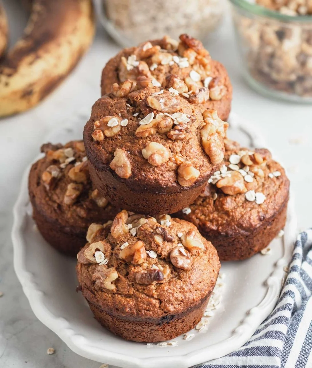 Baked banana oat lactation muffins, perfect for nursing moms.