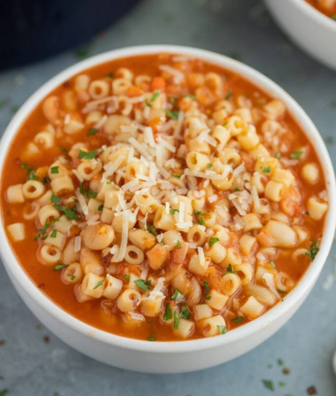 Bowl of delicious homemade Pasta Fagioli with beans and pasta