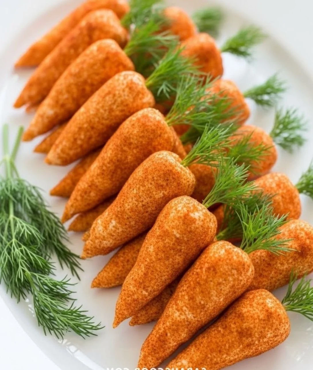 Carrot-shaped cheese ball decorated creatively for a festive appetizer
