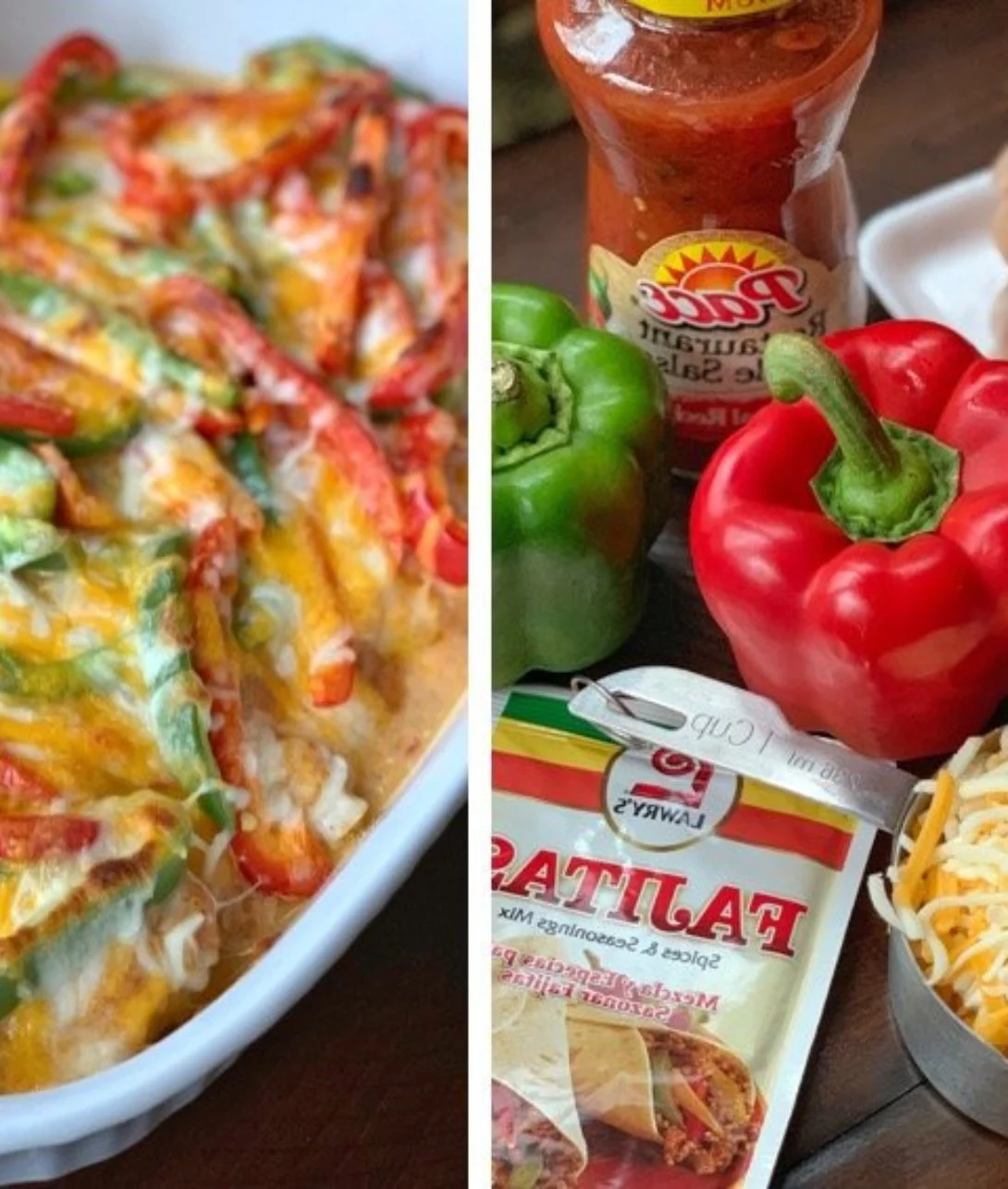 Cheesy Fajita Baked Chicken topped with colorful peppers and melted cheese