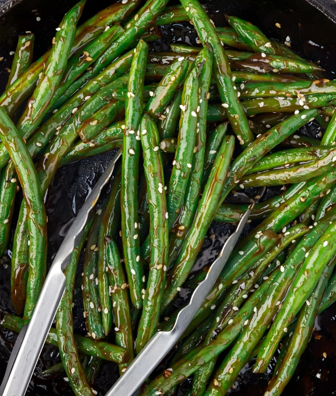 Plate of flavorful green beans at a Chinese buffet