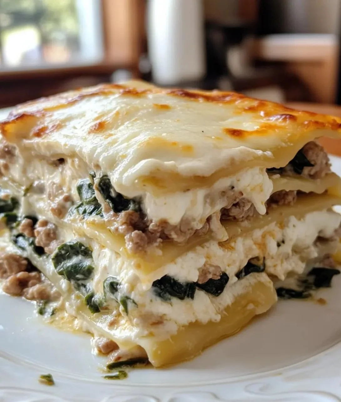 Creamy white keto lasagna made with low-carb ingredients