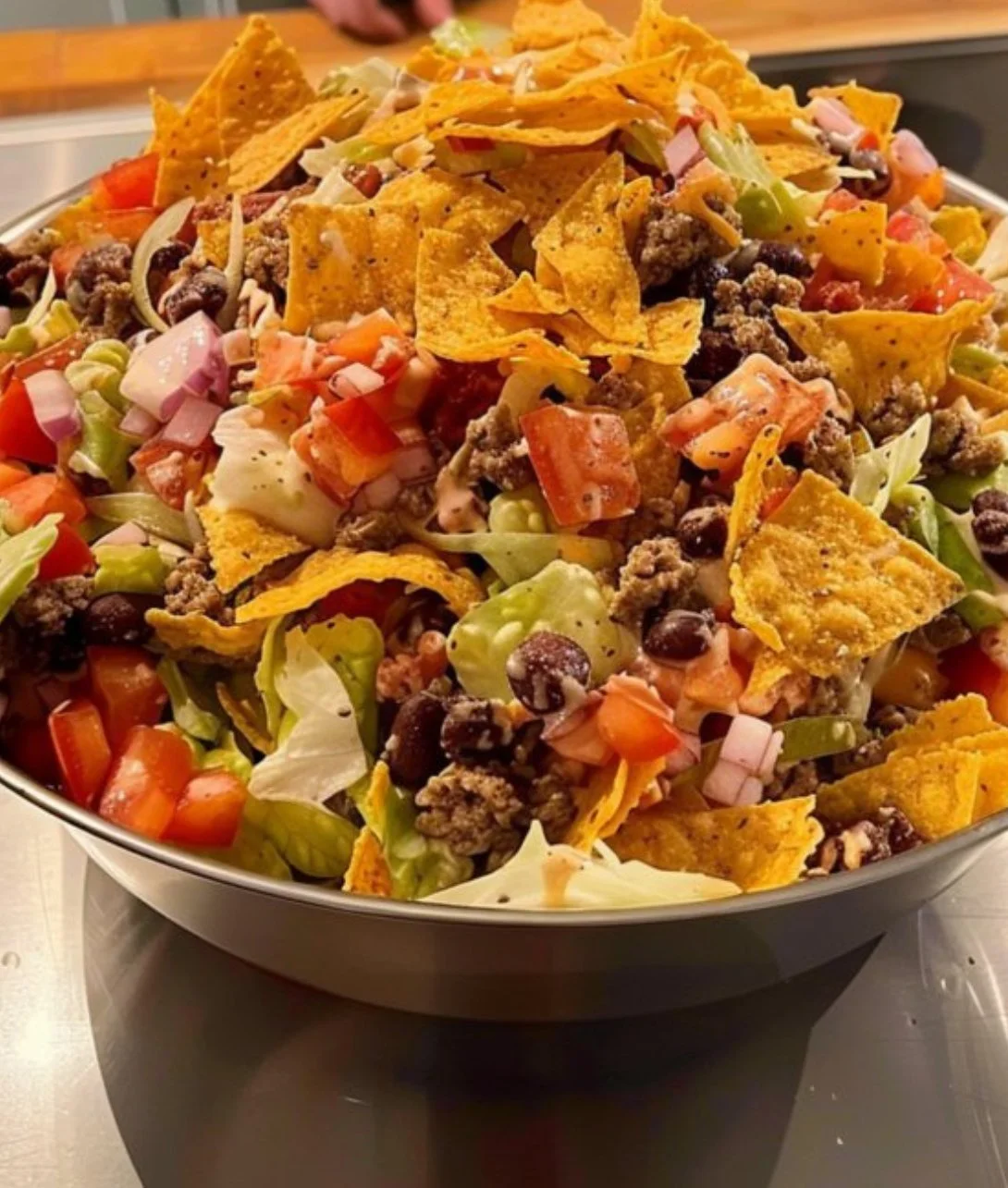 Easy Doritos Taco Salad with colorful ingredients and crunchy chips