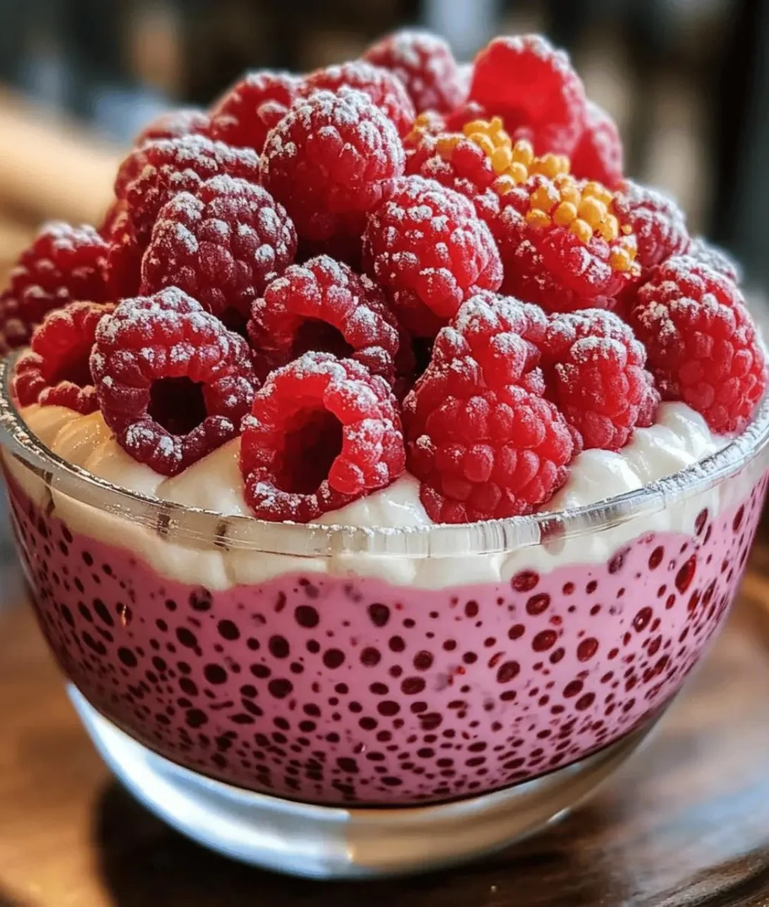 Delicious easy raspberry chia pudding topped with fresh raspberries and mint