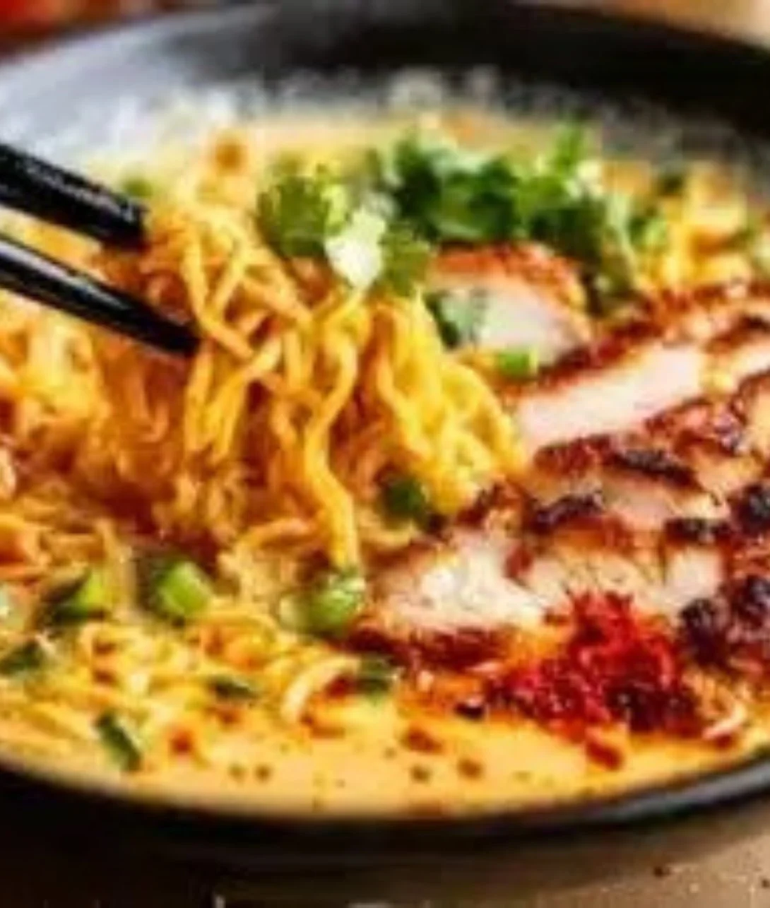 Fiery Chicken Ramen with vibrant broth and fresh toppings