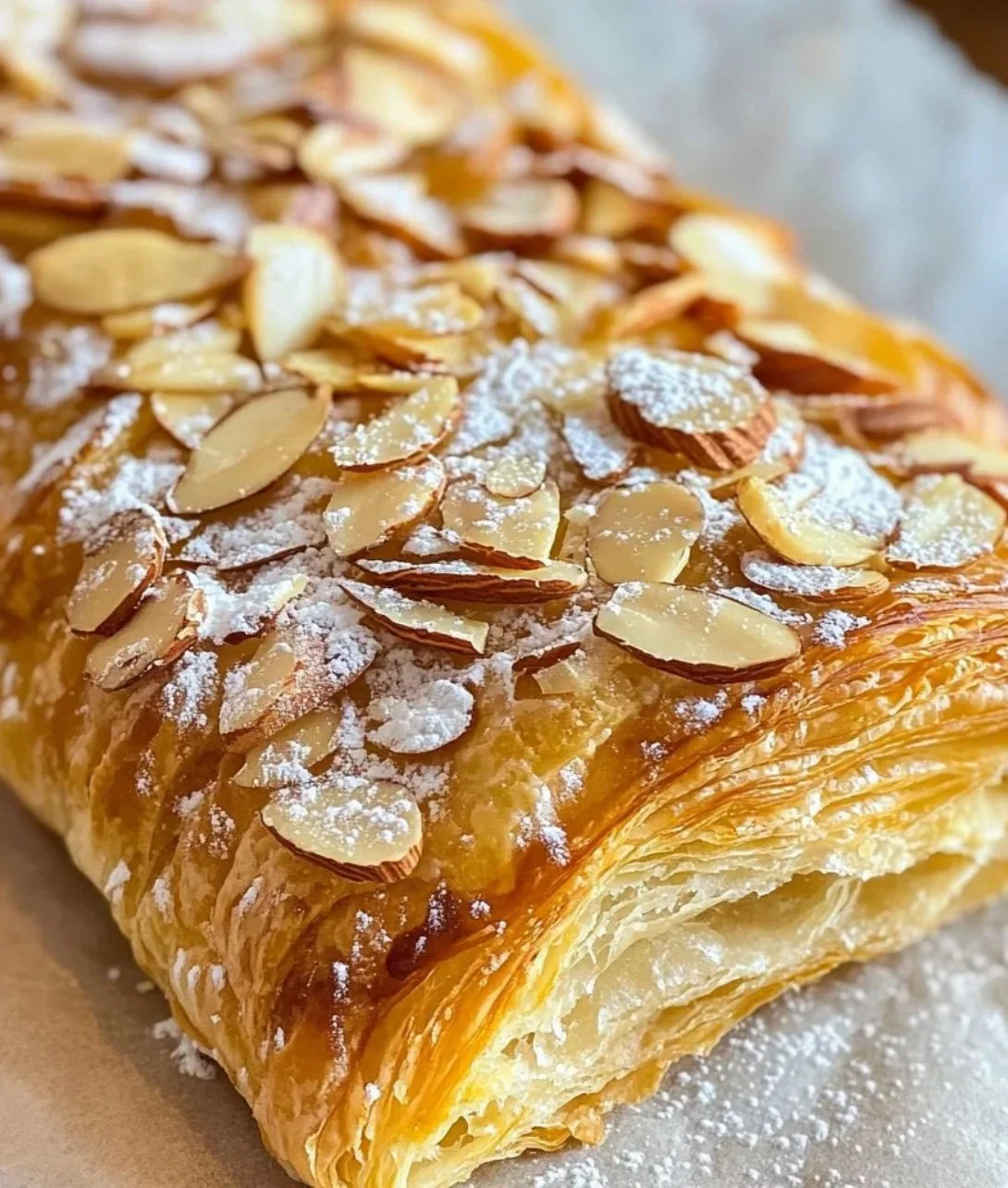 Flaky sweet almond pastry dessert on a decorative plate