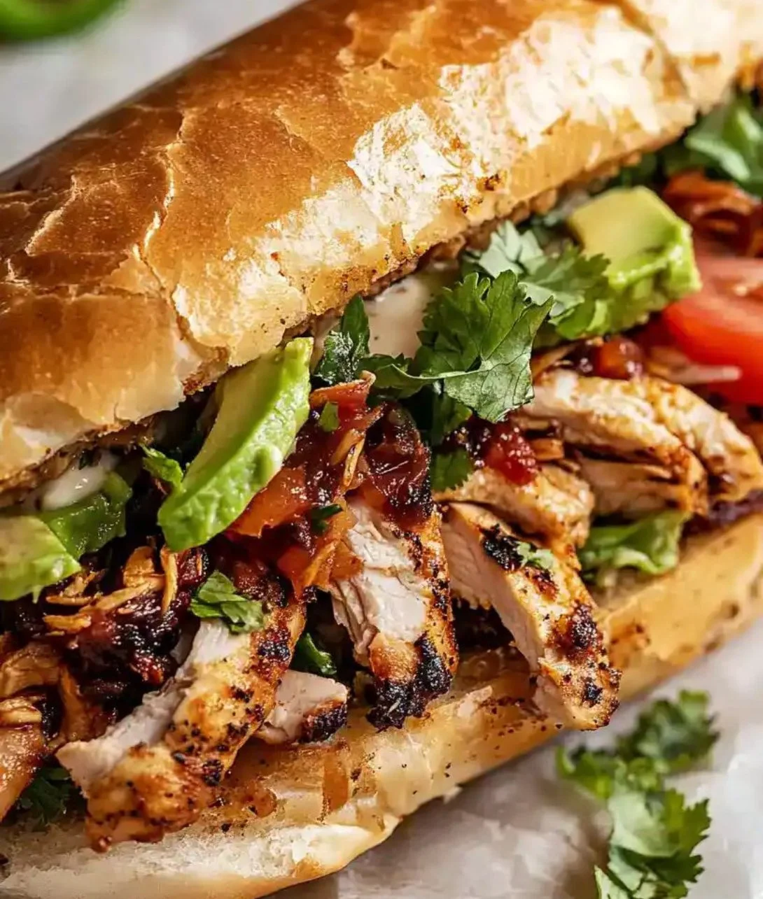 Delicious flavor-packed chicken torta sandwich with fresh ingredients
