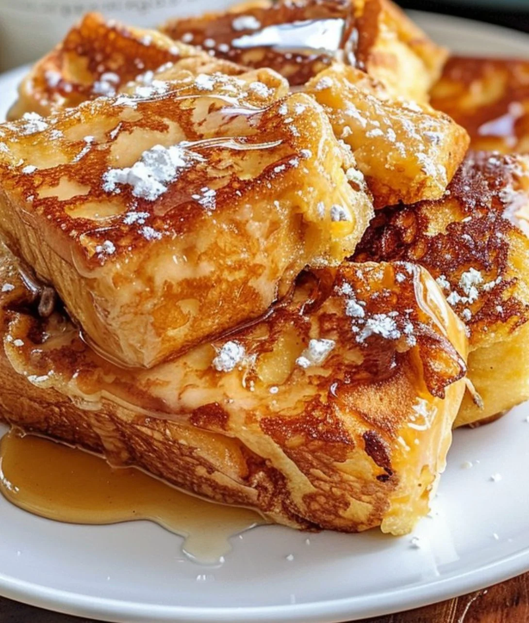 Delicious Hawaiian Roll French Toast topped with syrup and fresh fruit