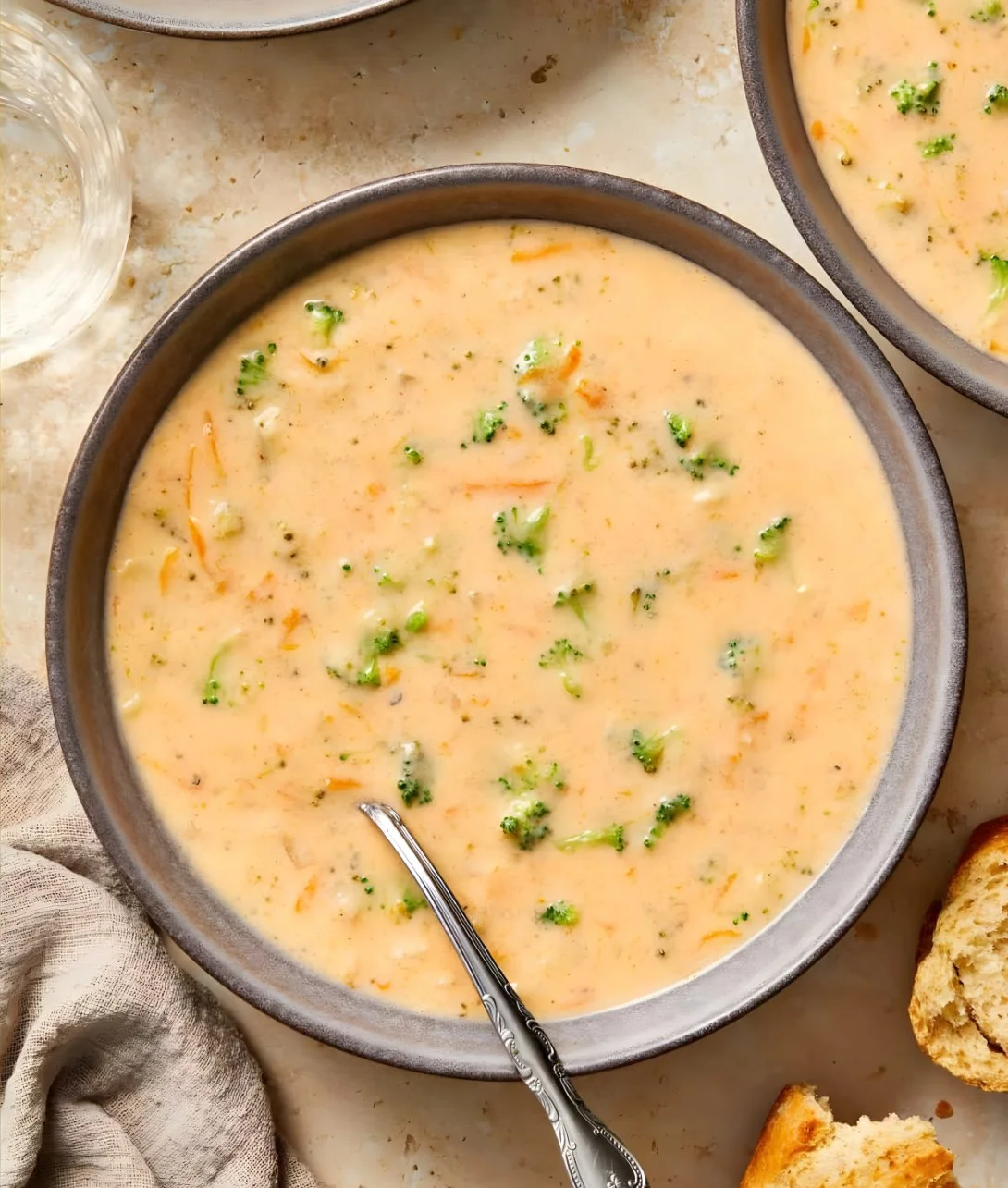 Creamy Instant Pot broccoli cheddar soup in a bowl with fresh herbs
