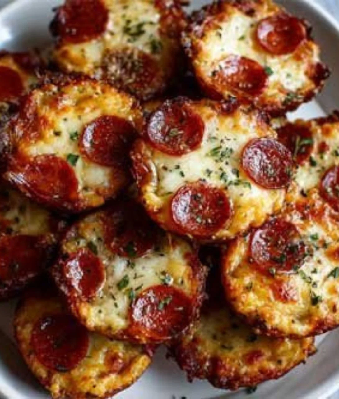 Keto Pepperoni Pizza Bites on a plate, perfect for low-carb diets