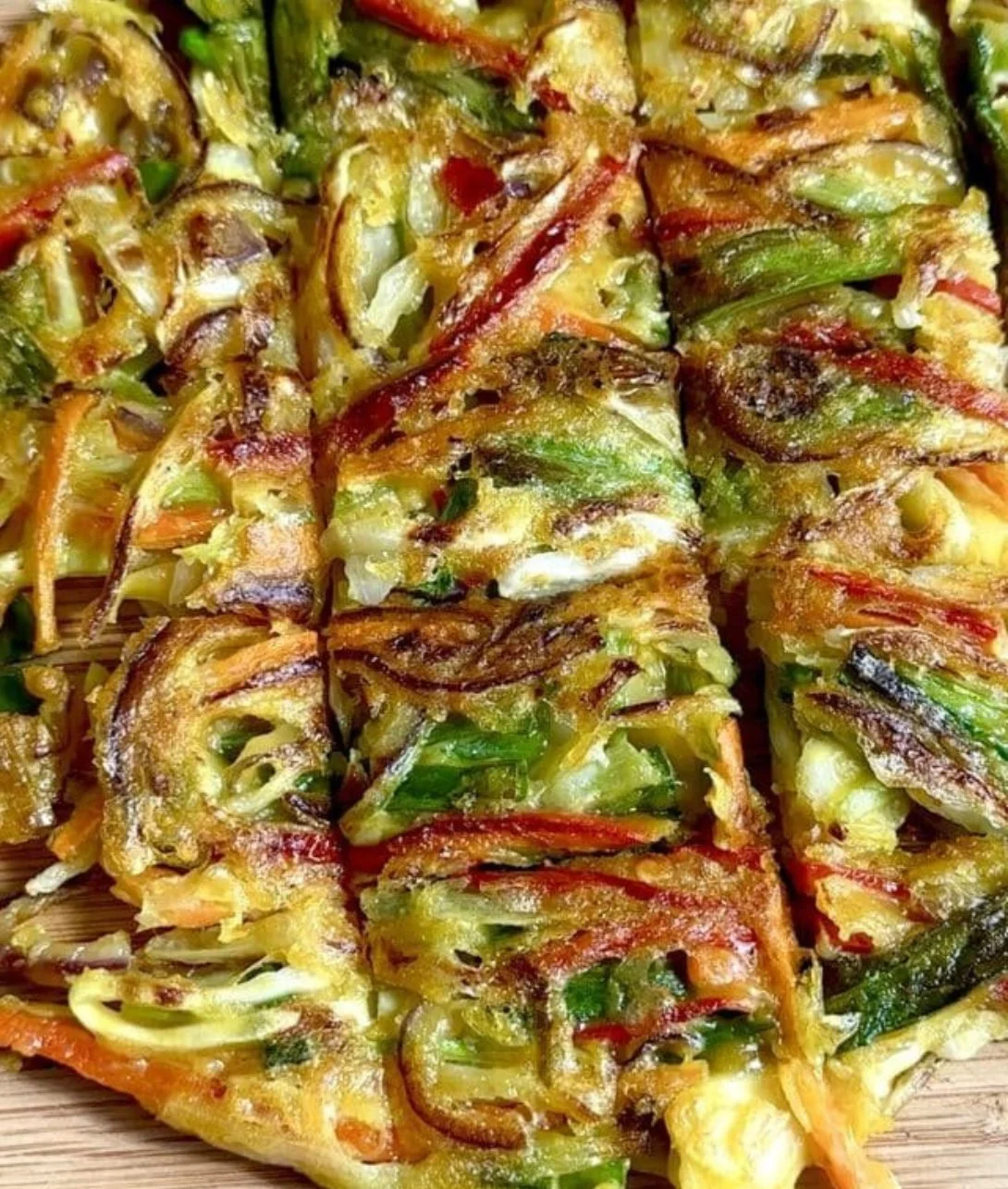 Korean Vegetable Pancakes served on a plate with dipping sauce