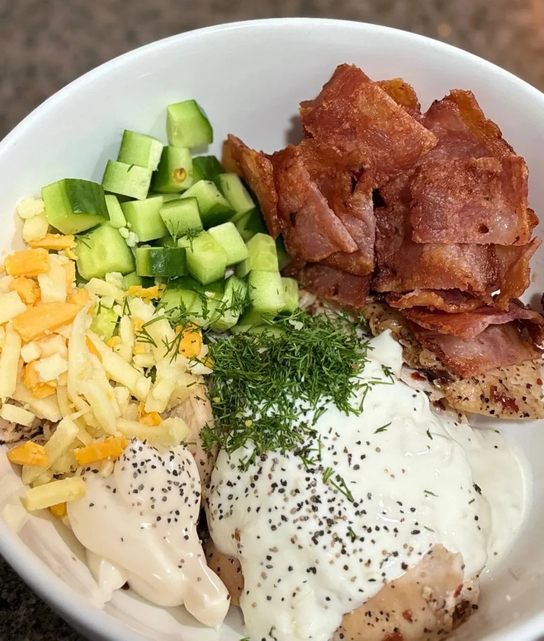 Low-carb carnivore inspired chicken salad in a bowl