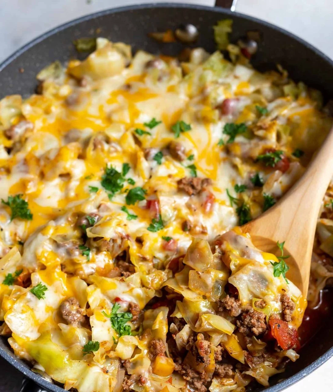 Low Carb Unstuffed Cabbage Casserole served in a baking dish