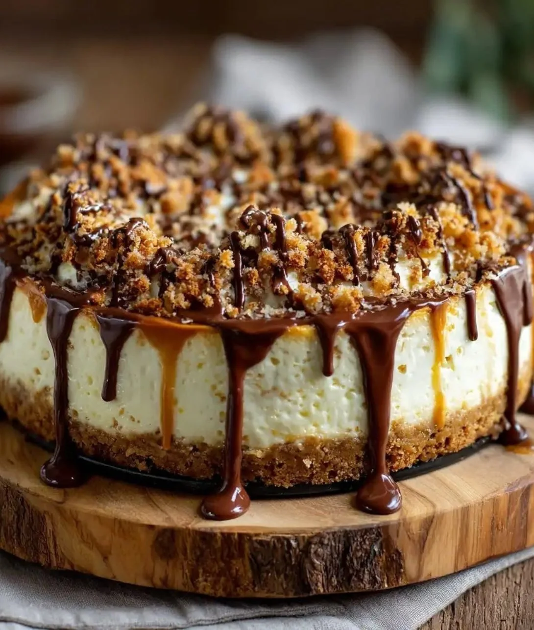 Delicious Samoa Cookie Cheesecake with caramel and chocolate toppings