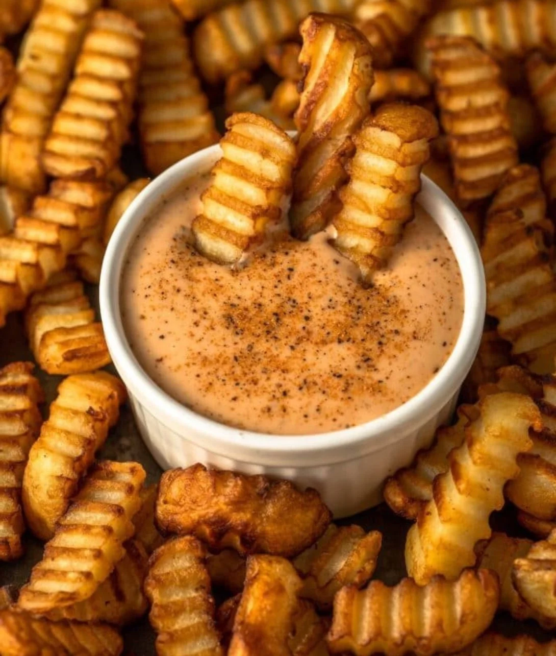A bowl of Southern Comeback Sauce served with vegetables and snacks