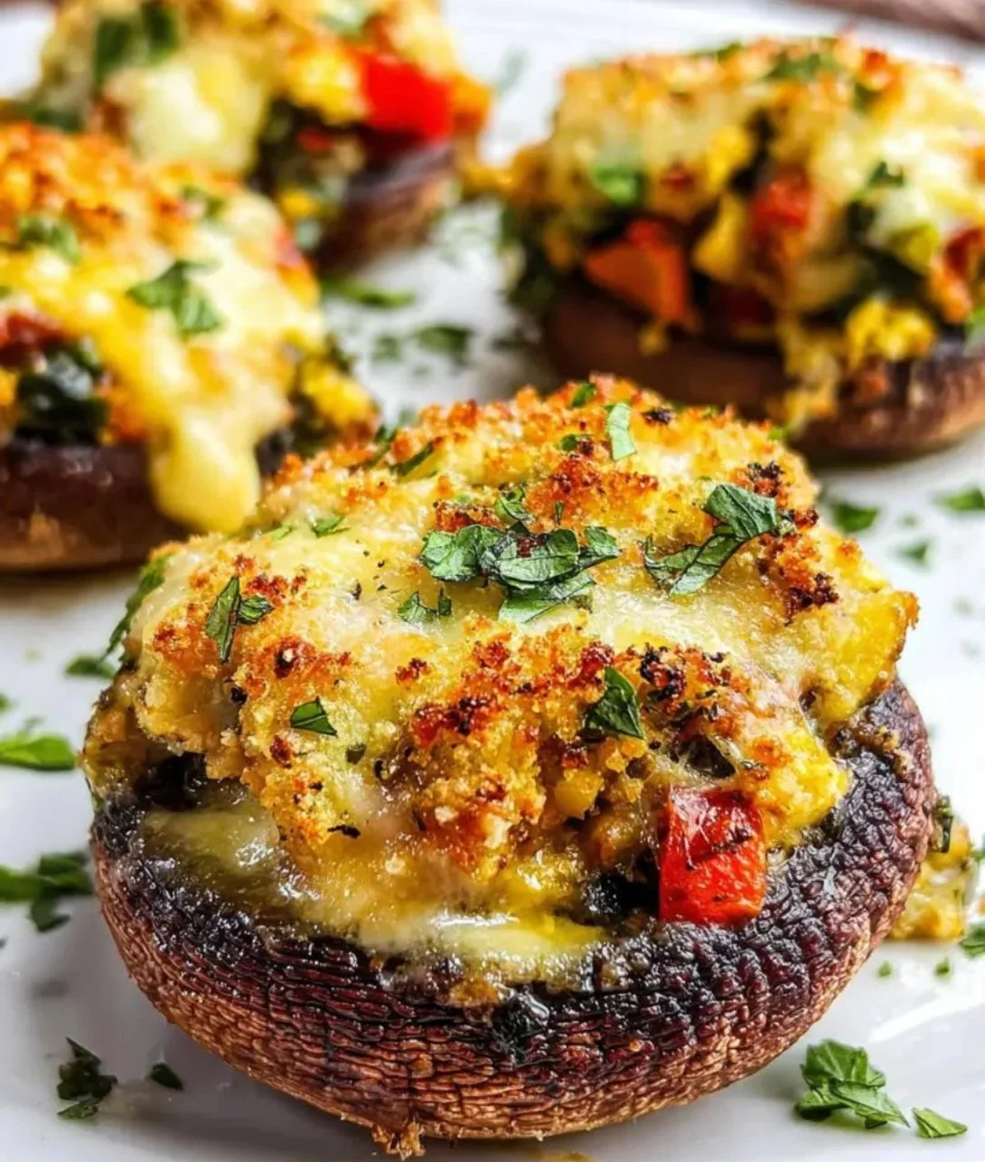 Deliciously stuffed portobello mushrooms ready to be served.
