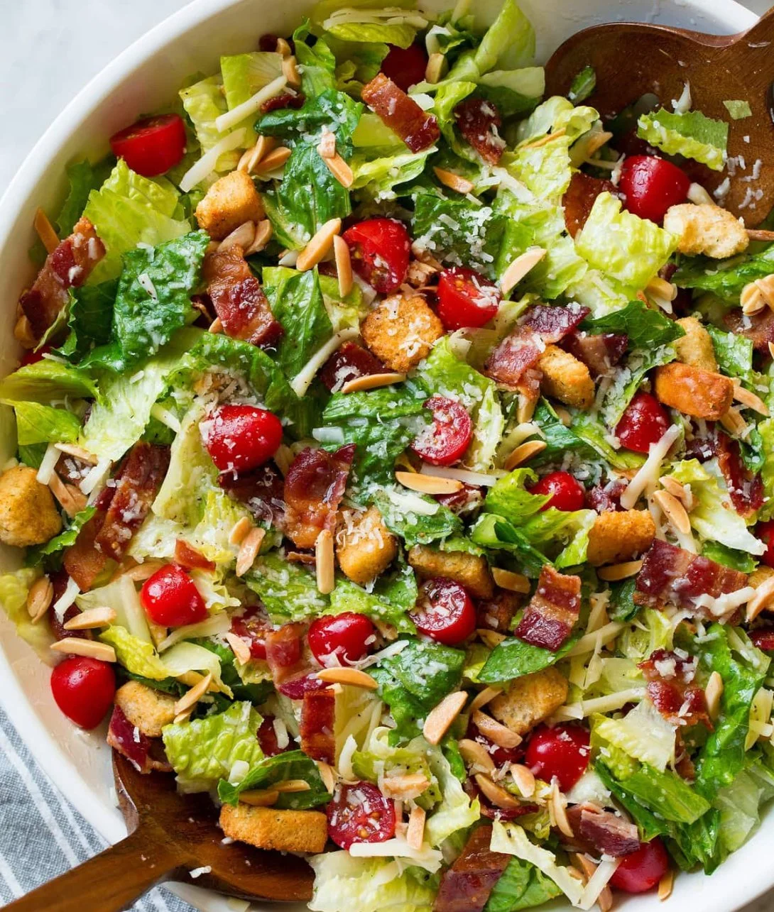 Colorful family favorite salad loaded with fresh vegetables and healthy ingredients.