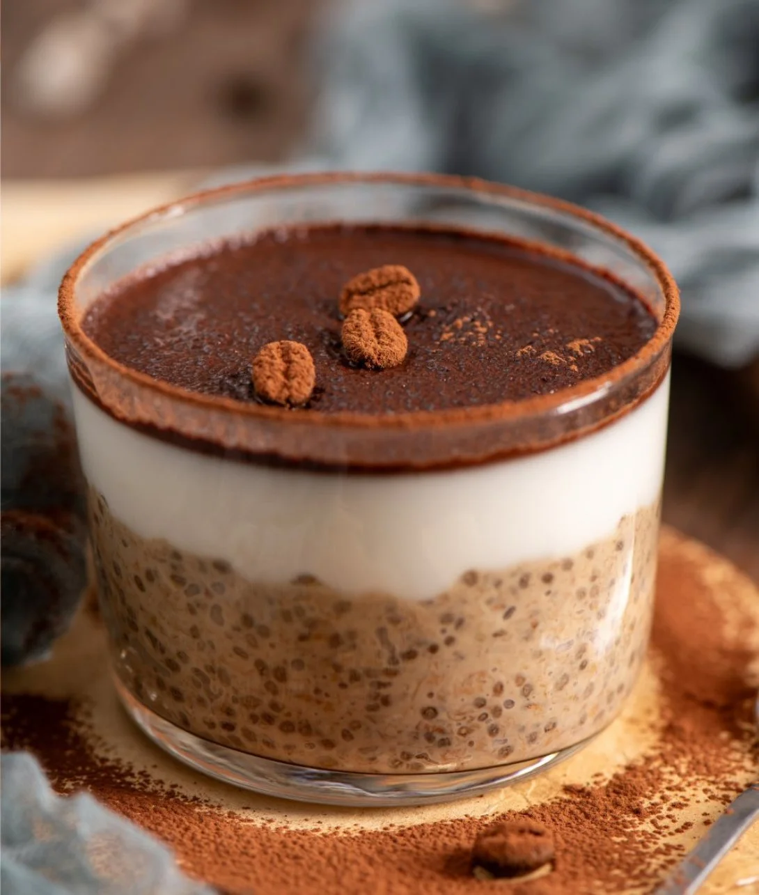 Delicious Tiramisu Chia Pudding topped with Greek Yogurt