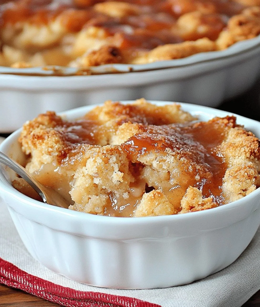 Warm and gooey snickerdoodle cobbler dessert in a golden dish
