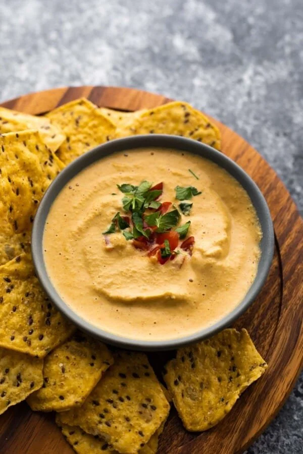 Delicious 10 minute cashew cheese spread served on crackers.