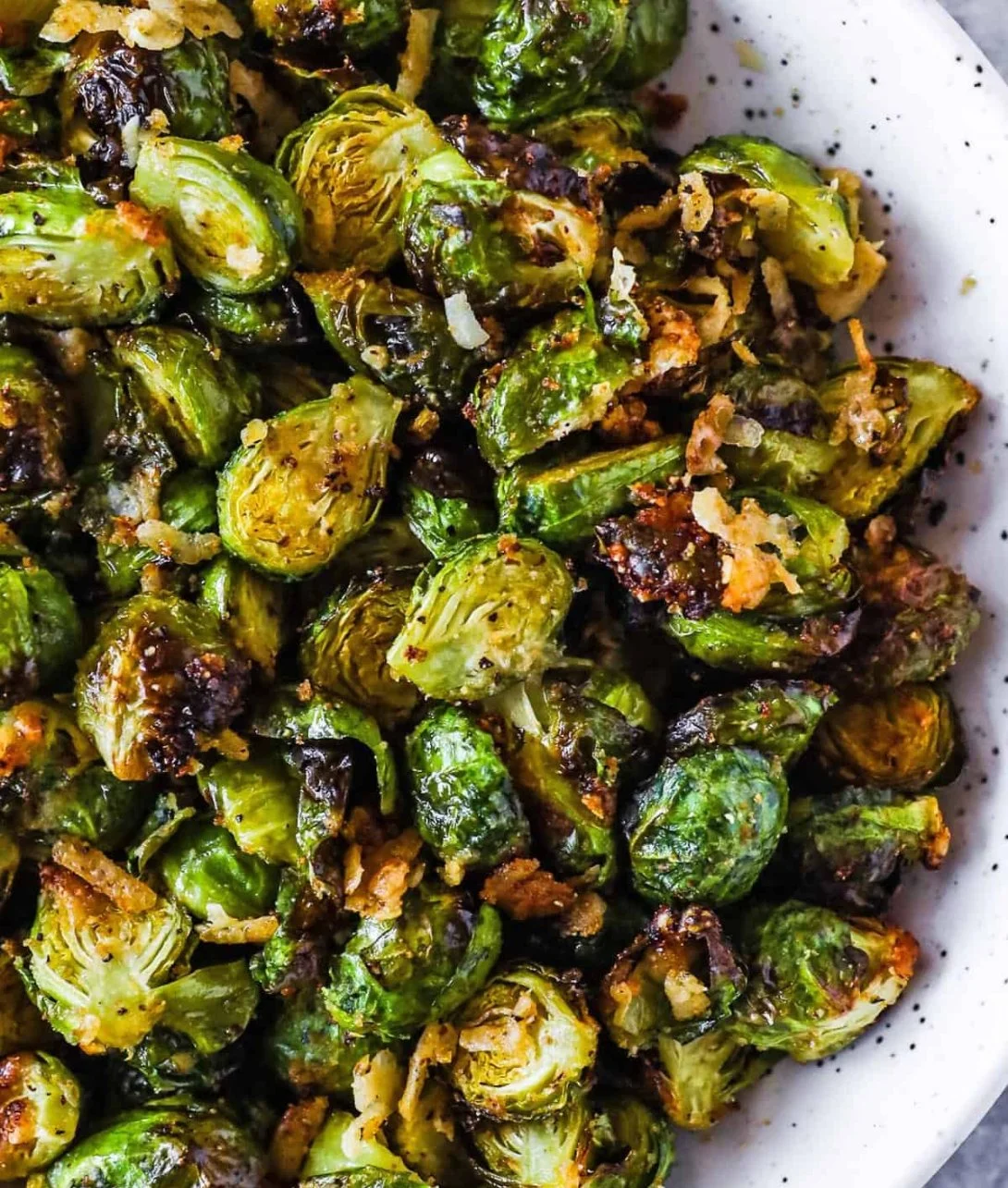 Crispy Air Fryer Brussels Sprouts served in a bowl