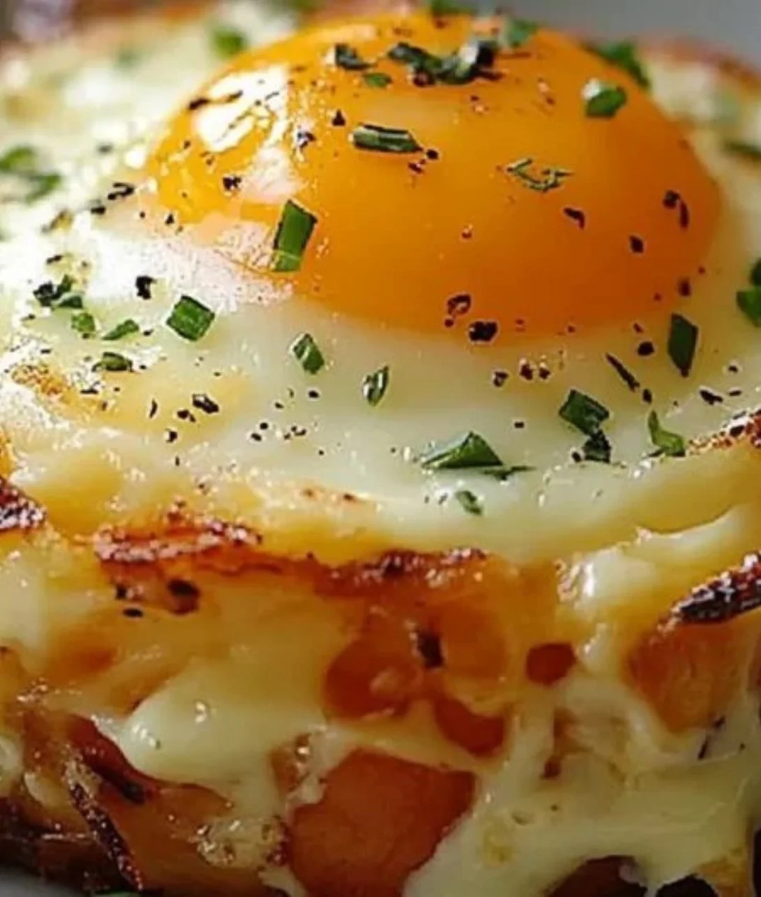 Baked Eggs Napoleon served with fresh herbs and layers of savory ingredients.