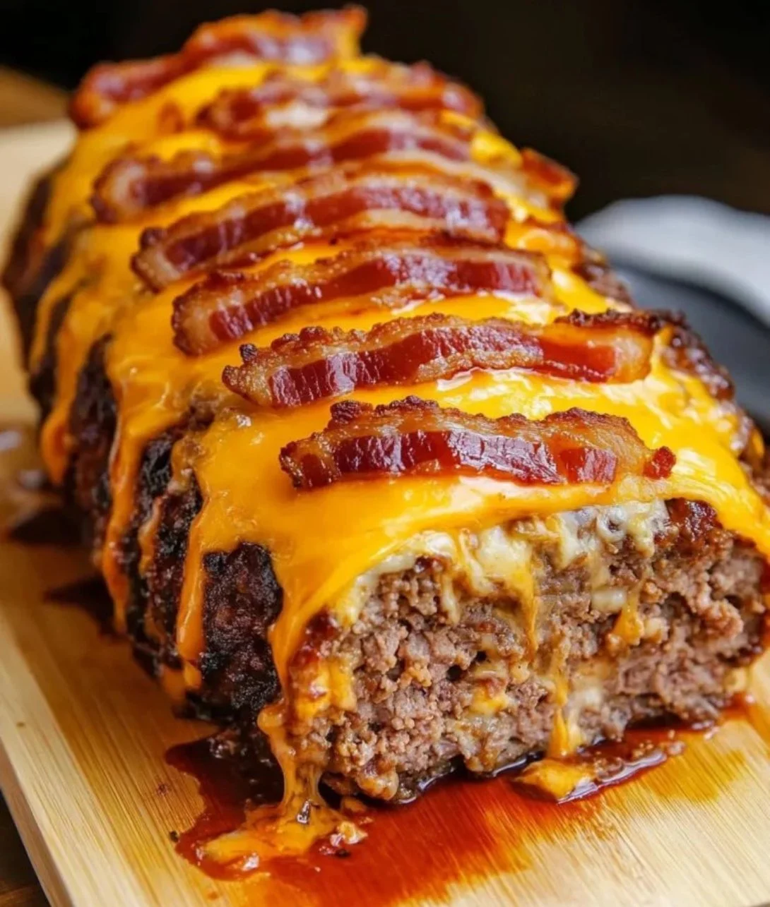 Delicious cheeseburger meatloaf served with cheese and garnished with parsley