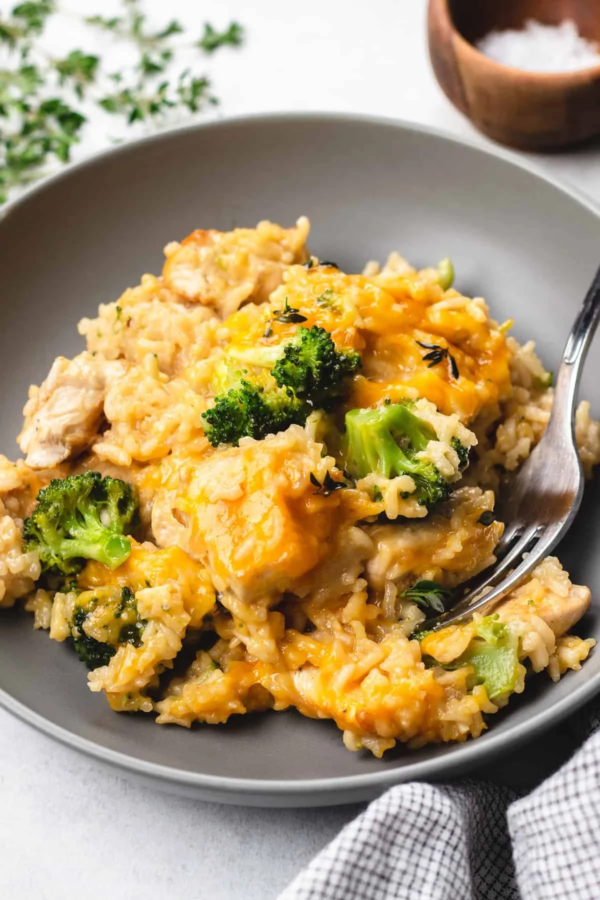 Cheesy broccoli chicken and rice casserole baked to perfection