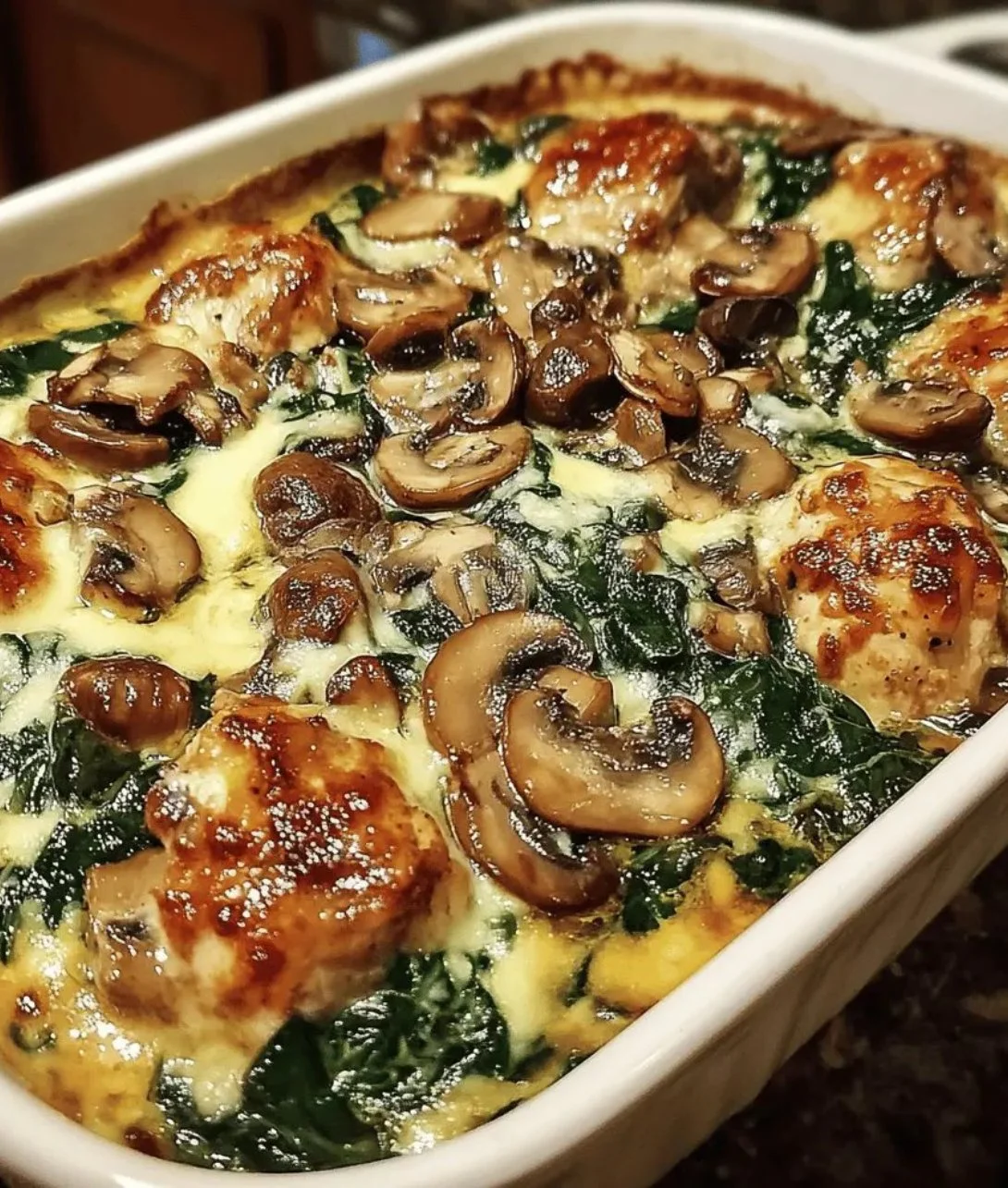 Easy low-carb chicken spinach mushroom bake recipe for healthy dinners