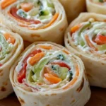 Fresh vegetable tortilla roll ups filled with colorful veggies and herbs