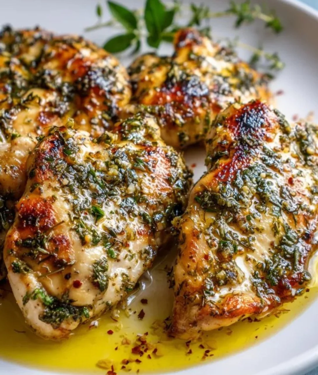 Marinated Greek chicken with herbs and spices ready for grilling