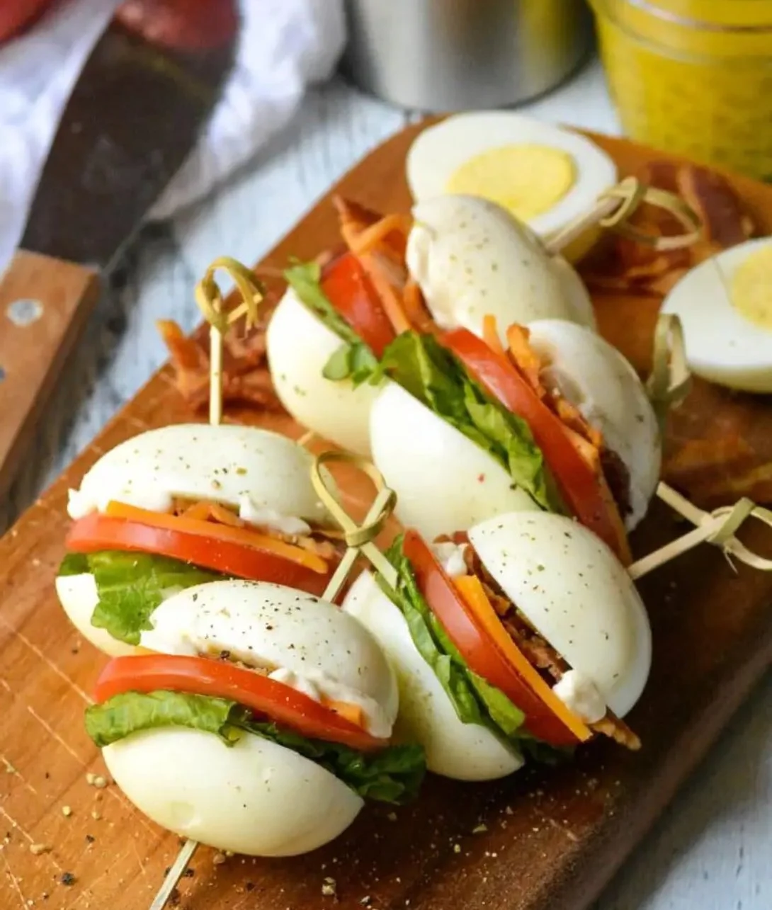 Delicious Hard Boiled Egg BLT Bites served on a tray