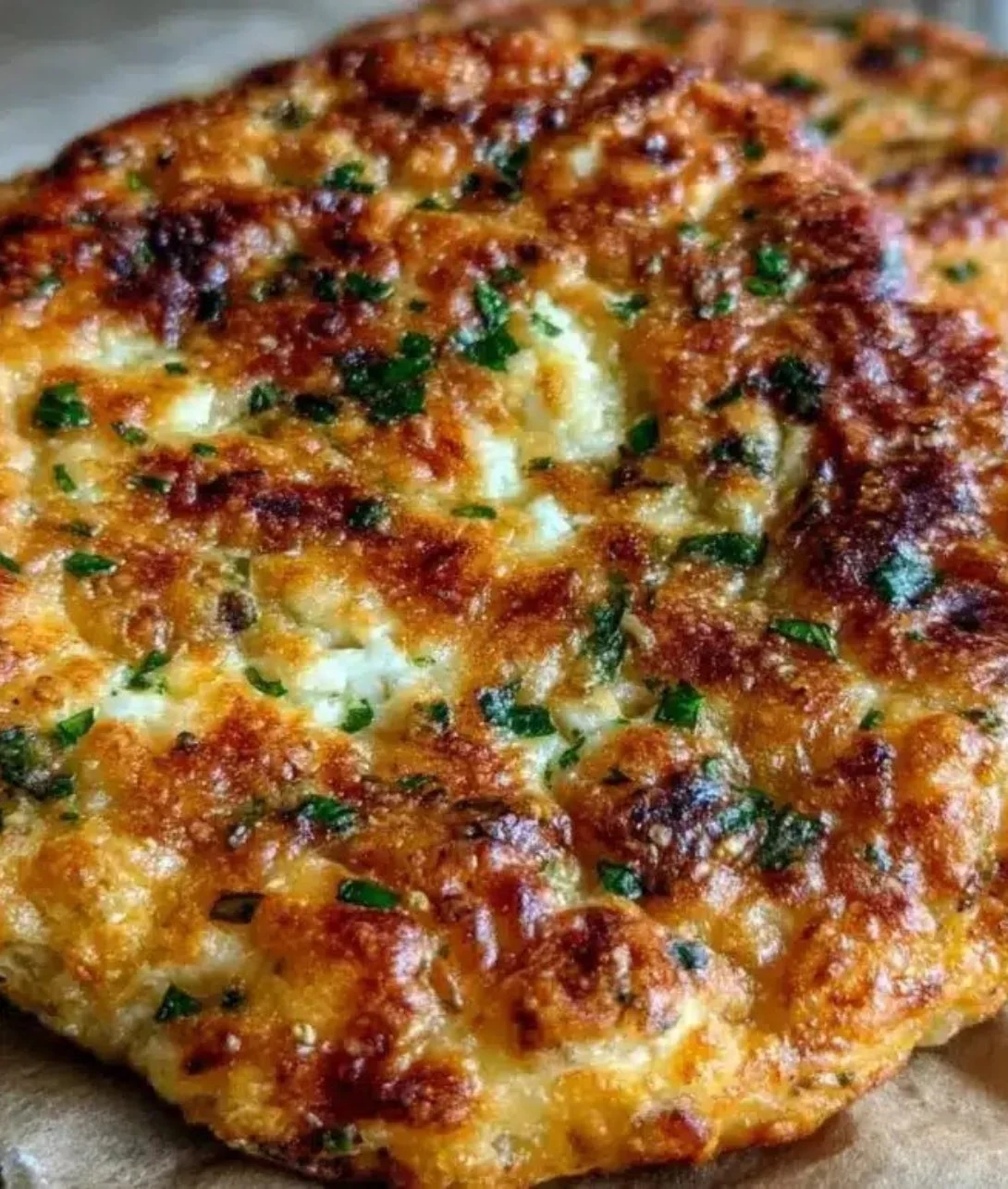 Healthy cottage cheese flatbread topped with fresh ingredients.