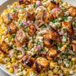 High Protein Chicken Salad with street corn and vibrant ingredients