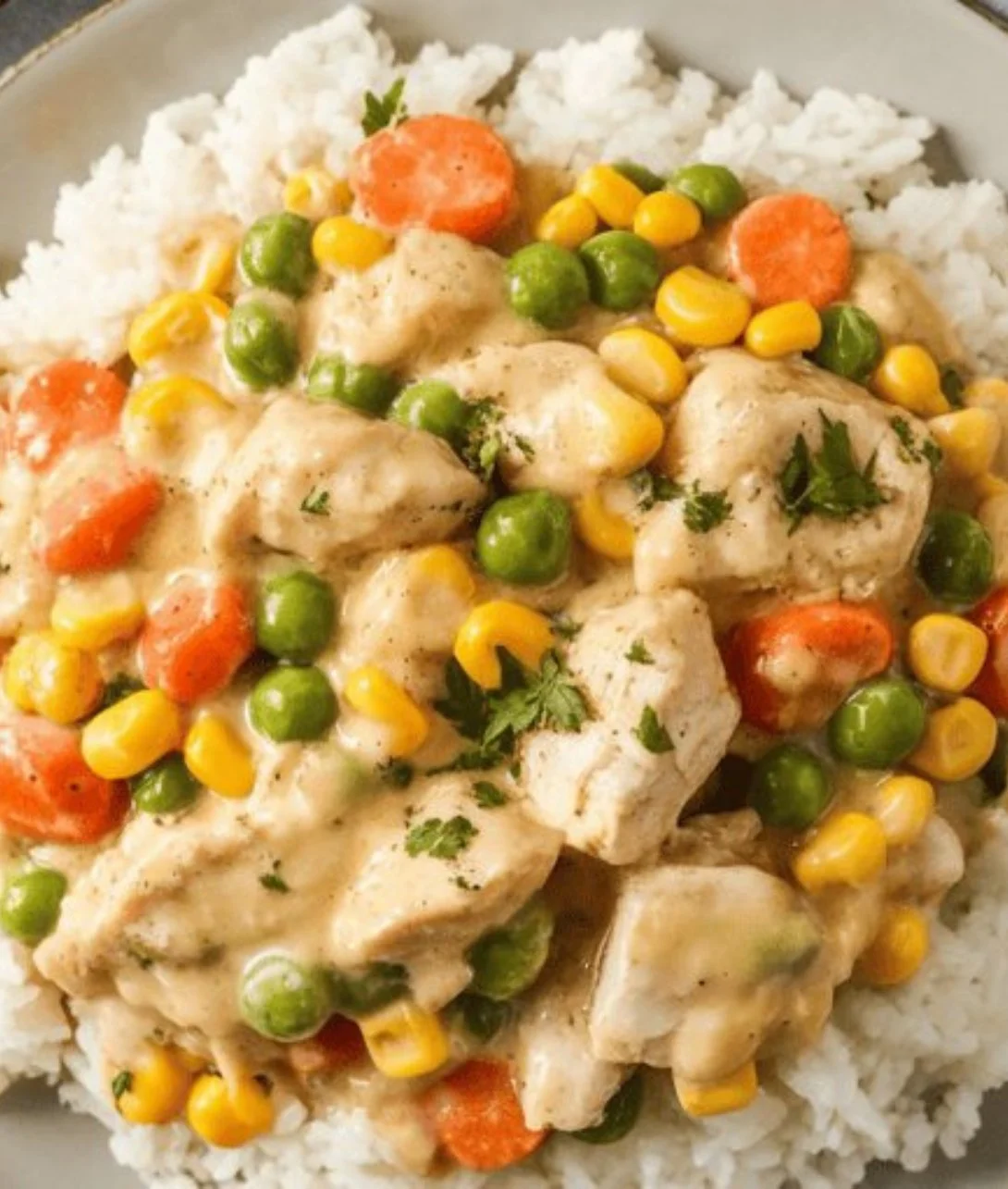 High-protein crustless chicken pot pie recipe with vegetables.