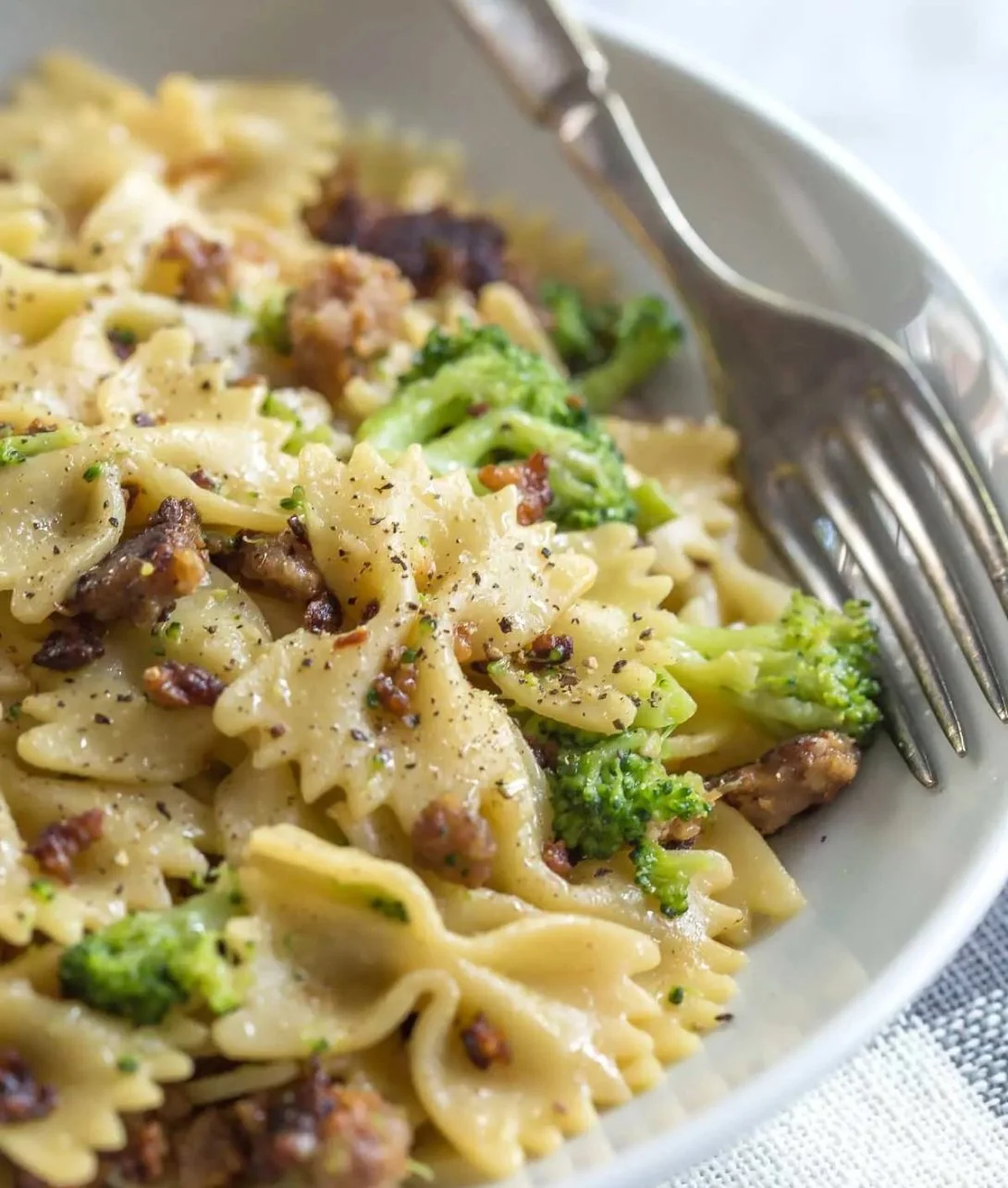 Italian Sausage Pasta with Broccoli in a bowl
