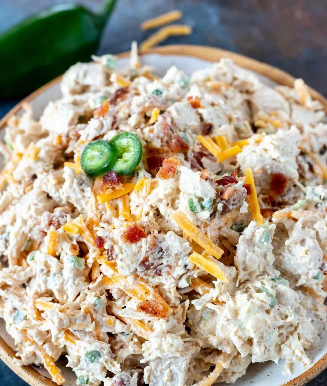 Jalapeno Popper Chicken Salad with creamy dressing and spicy jalapenos