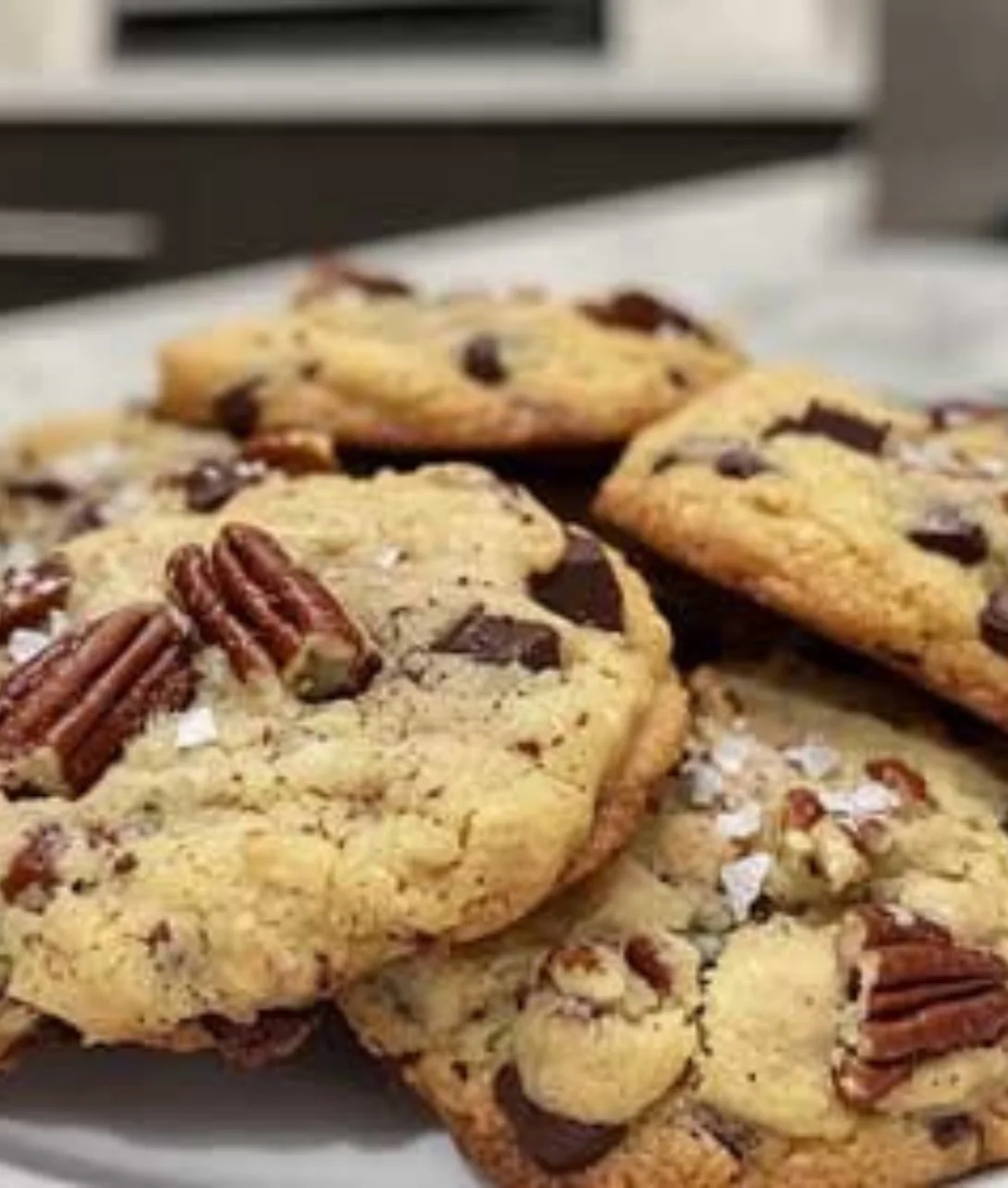 Delicious Keto Pecan Softies topped with Sea Salt and Dark Chocolate.