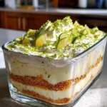 Key Lime Pie Trifle with layers of cream and lime on a decorative dish