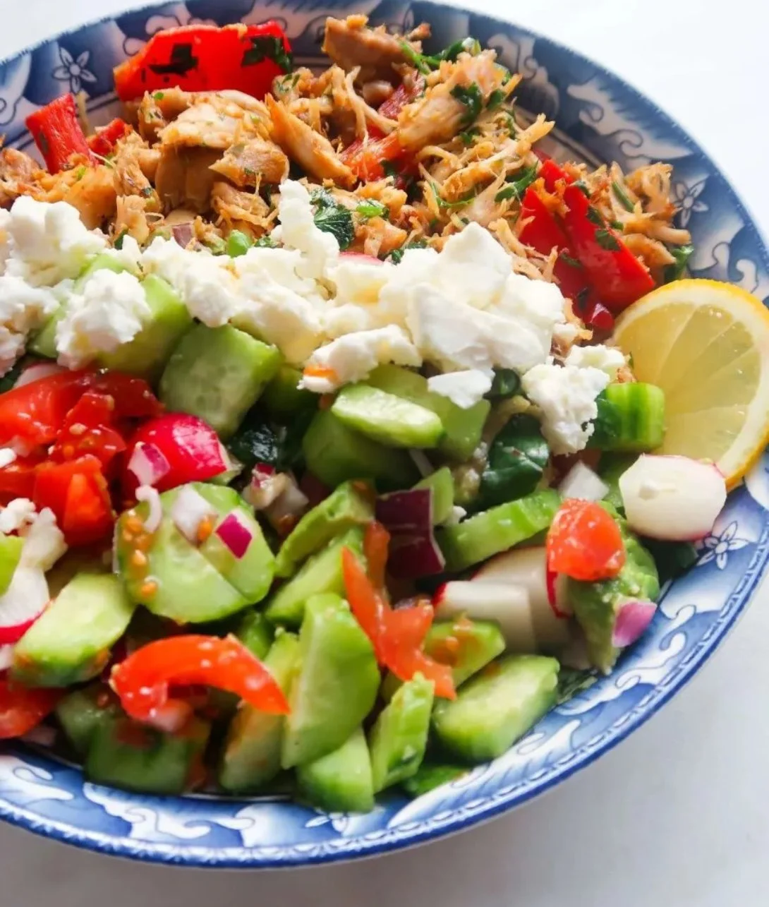 Delicious chicken gyros bowls made from leftover chicken and fresh ingredients.