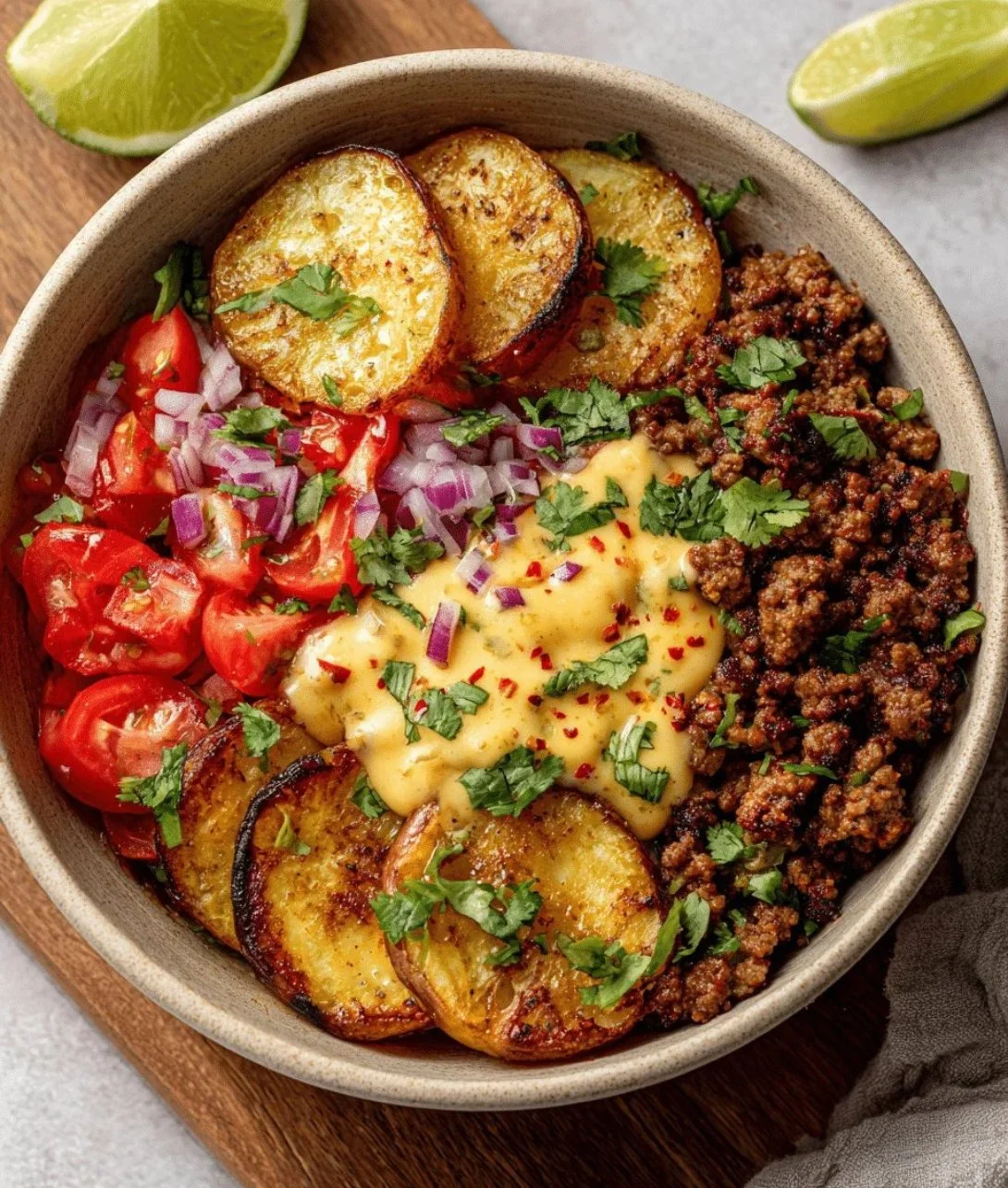 Delicious Loaded Fiesta Potato Bowls topped with fresh ingredients and vibrant flavors
