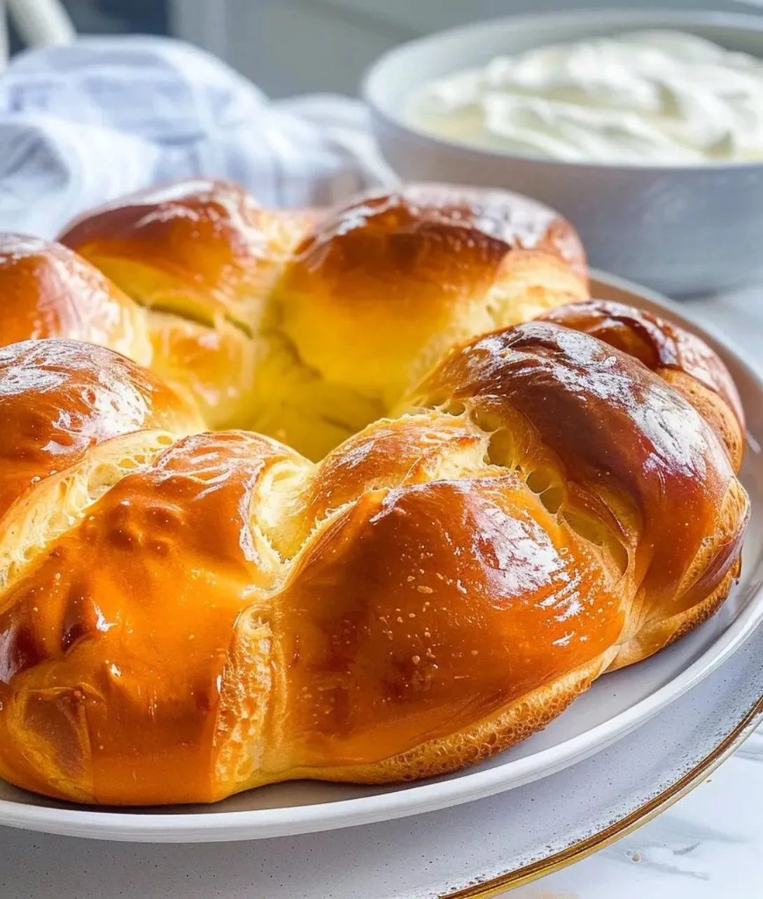 Freshly baked Milk Brioche loaf with a golden brown crust