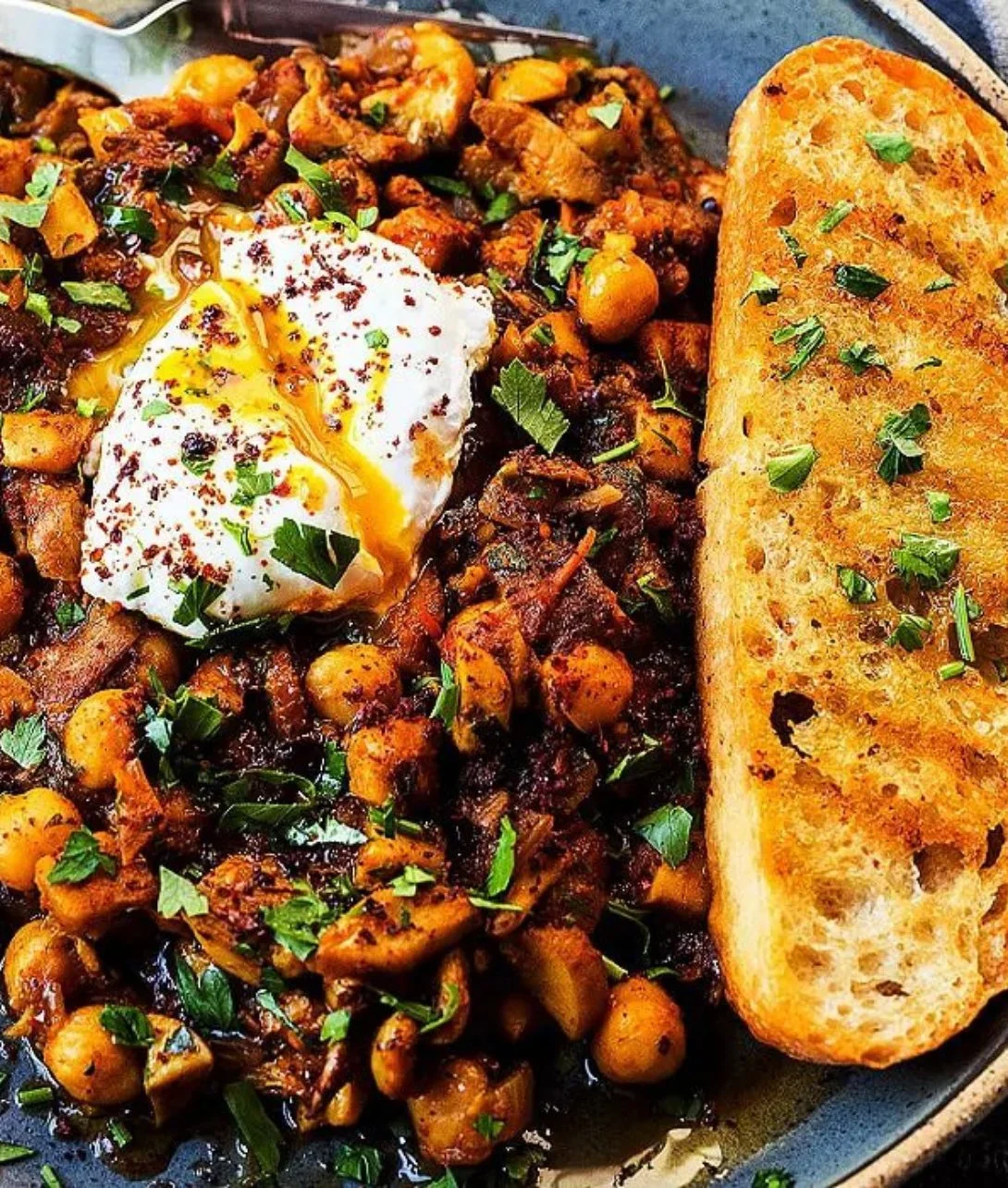 Delicious Mushroom Chickpea Scramble served in a bowl