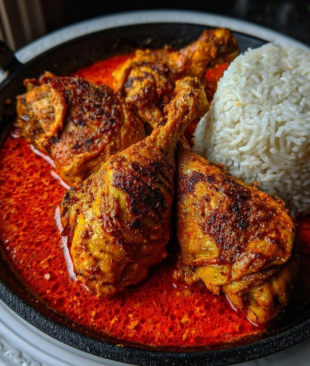 Delicious Nigerian Chicken Stew served in a bowl with fresh herbs