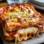 Cheesy Pizza Grilled Cheese sandwich with melted cheese and pizza toppings