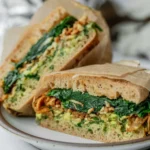 Smoky Shredded Tofu Breakfast Sandwich with fresh ingredients and crispy tofu