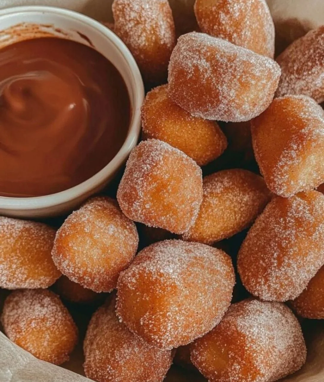 Sweet Air Fryer Churro Bites in a bowl with a sprinkle of cinnamon sugar