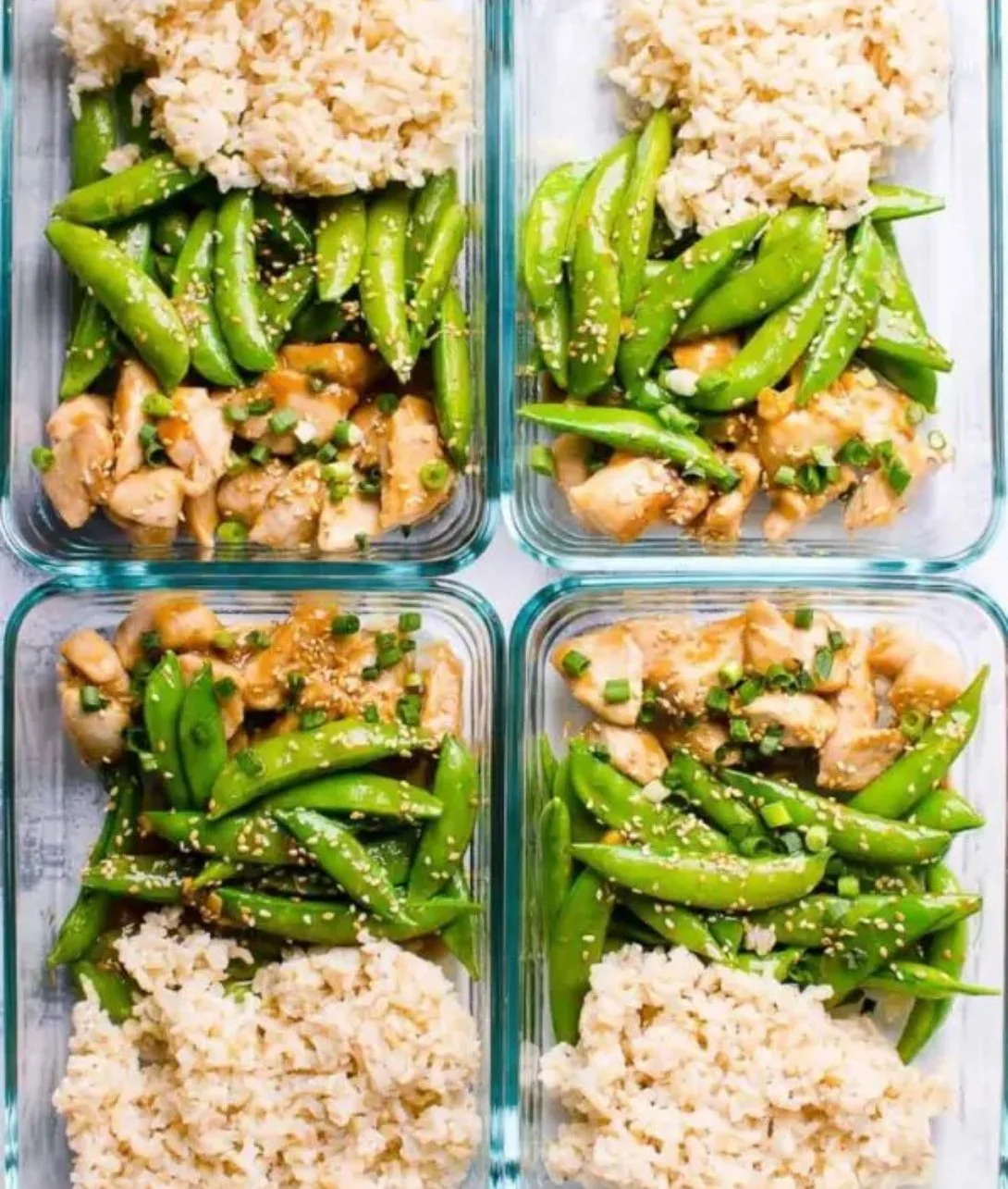 Delicious teriyaki chicken meal prep in meal containers with vegetables
