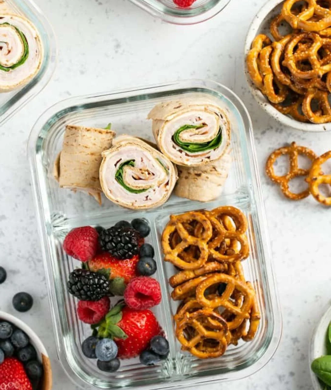 Delicious Turkey and Cheese Pinwheels ready to serve as a tasty snack.